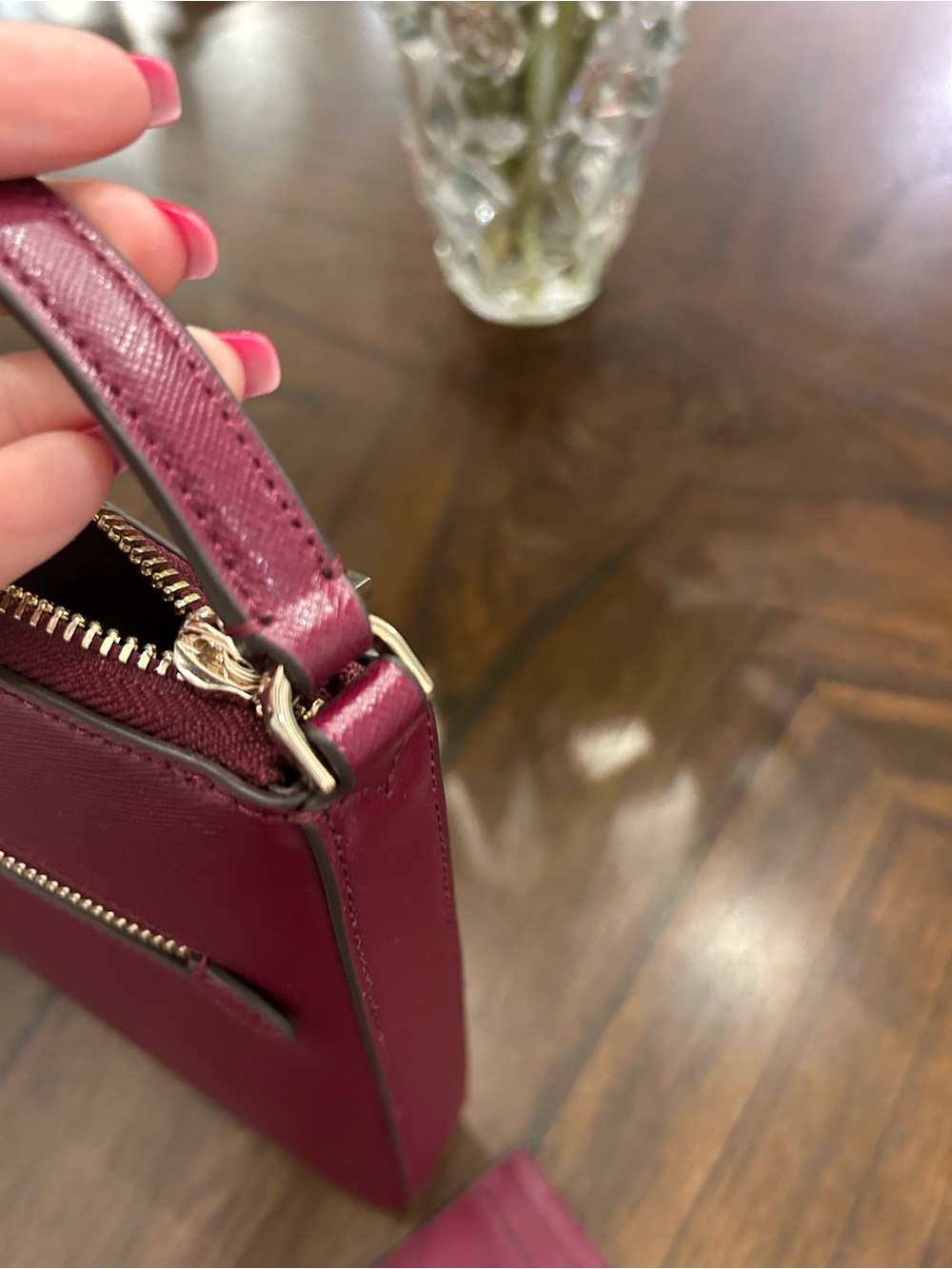 Burgundy Kate Spade purse with matching mini-wallet. - Picture 7 of 12
